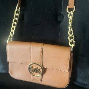 Michael Kors Tan Saffiano Leather Crossbody with Gold Chain